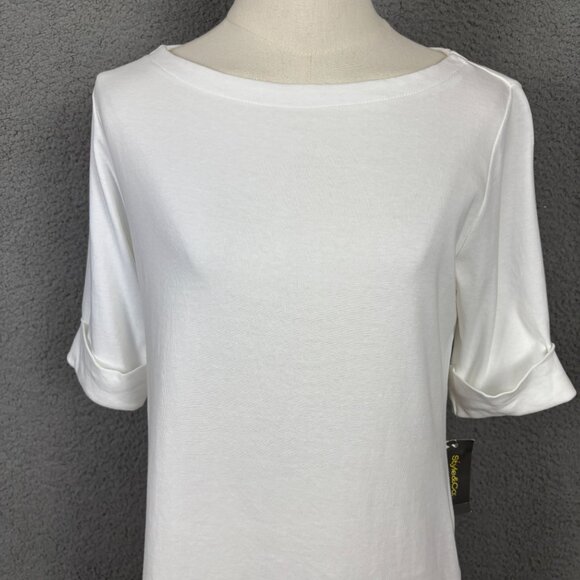 Style & Co Women's Elbow Tee Small Bright White 100% Cotton New With Tag's. - Picture 2 of 8